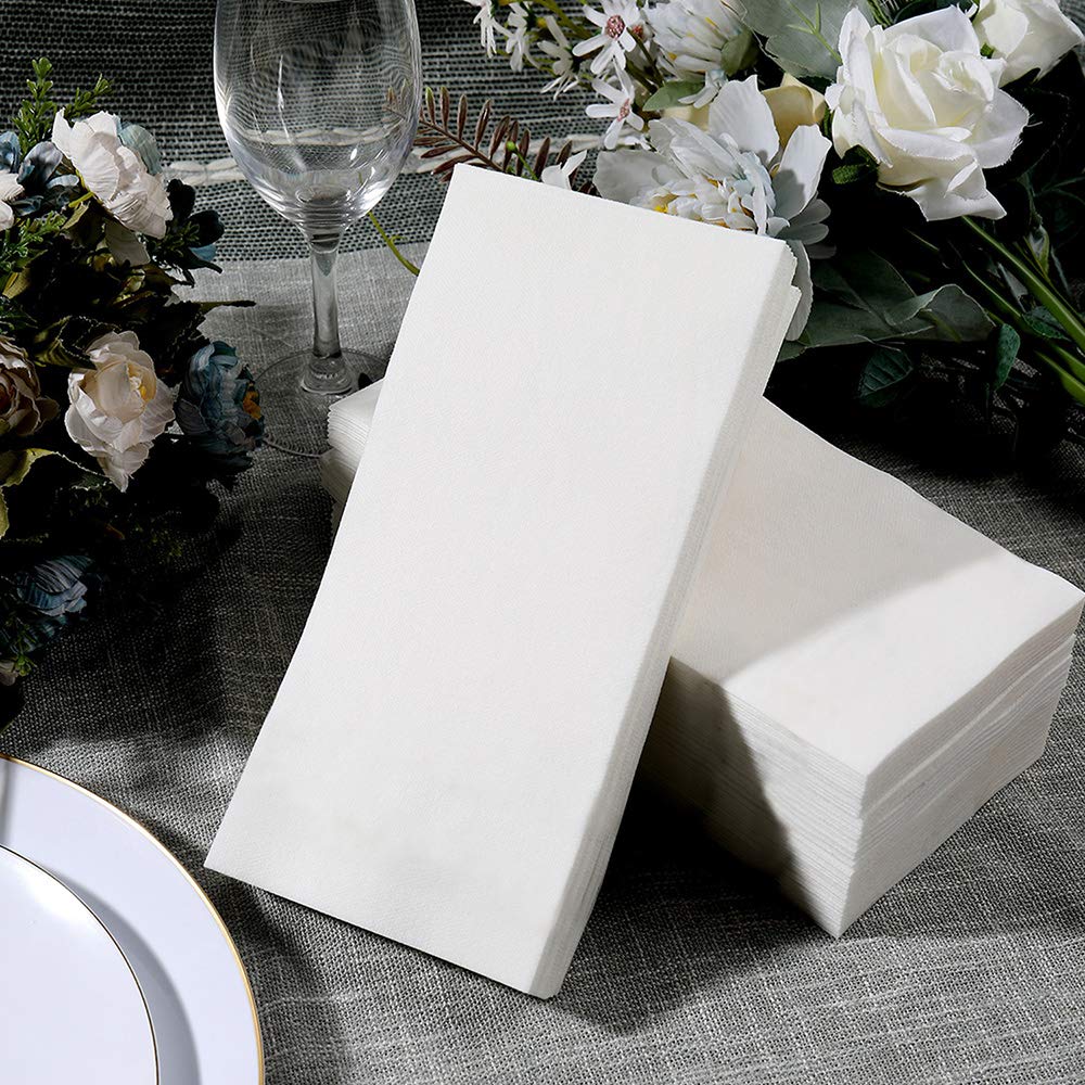 FOCUSLINE 200 Disposable Bathroom Napkins, Linen-Feel Paper Guest Towels, Soft and Absorbent Paper Hand Towels Party Napkins for Bathroom, Kitchen, Dinner, or Event, White, 12" x 17"