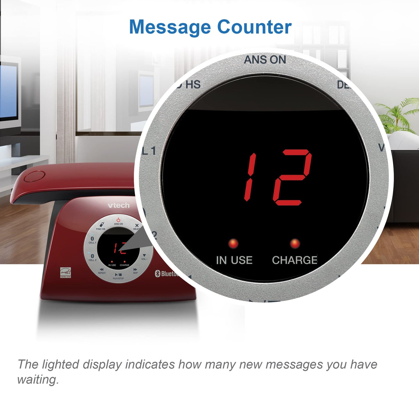 VTECH VS122-16 Retro-Design Cordless Phone: Bluetooth Connect to Cell, Call Blocker, Answering System, Full-Duplex Speakerphone