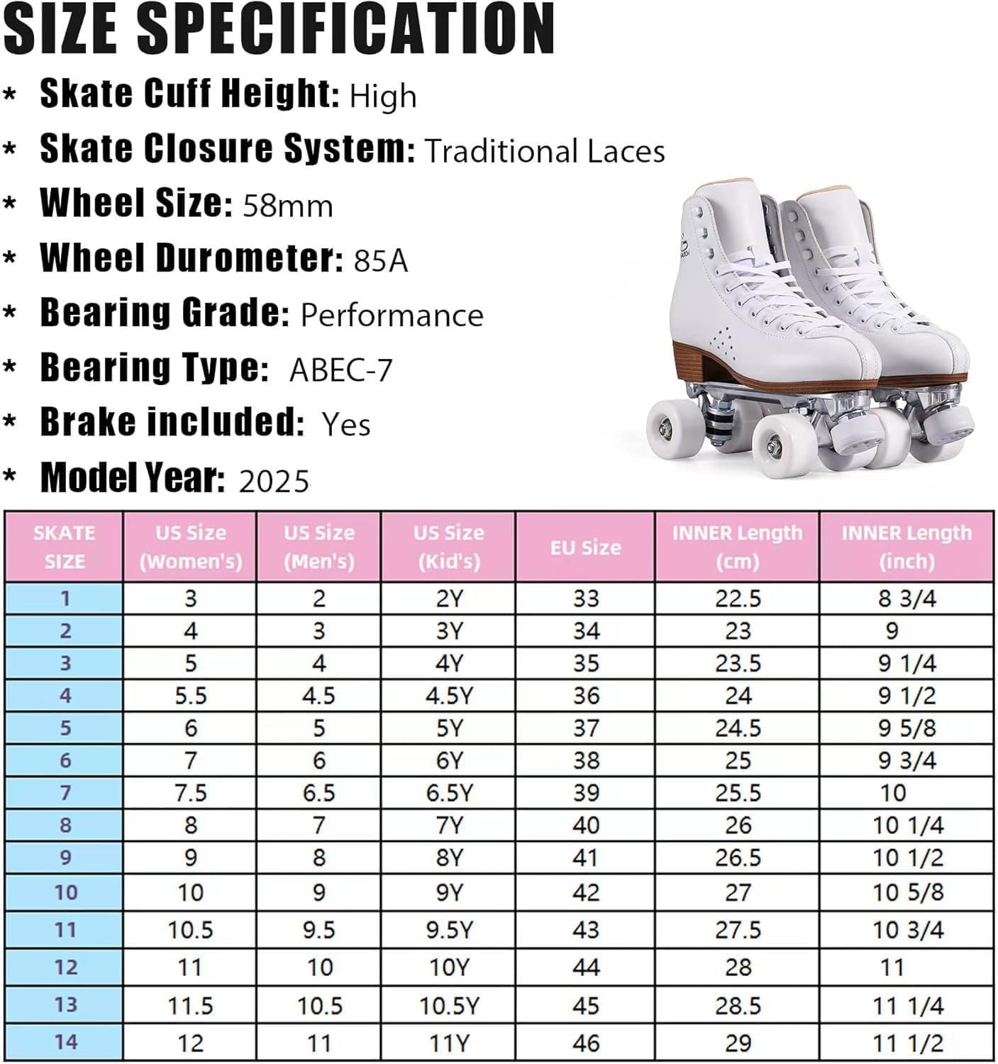 PAPAISON Roller Skates for Women and Girls, Deluxe 2 Layer Microfiber Leather Double Row-Classic Roller Skates for Men, Professional Outdoor Indoor Quad-Skates for Kids & Adults