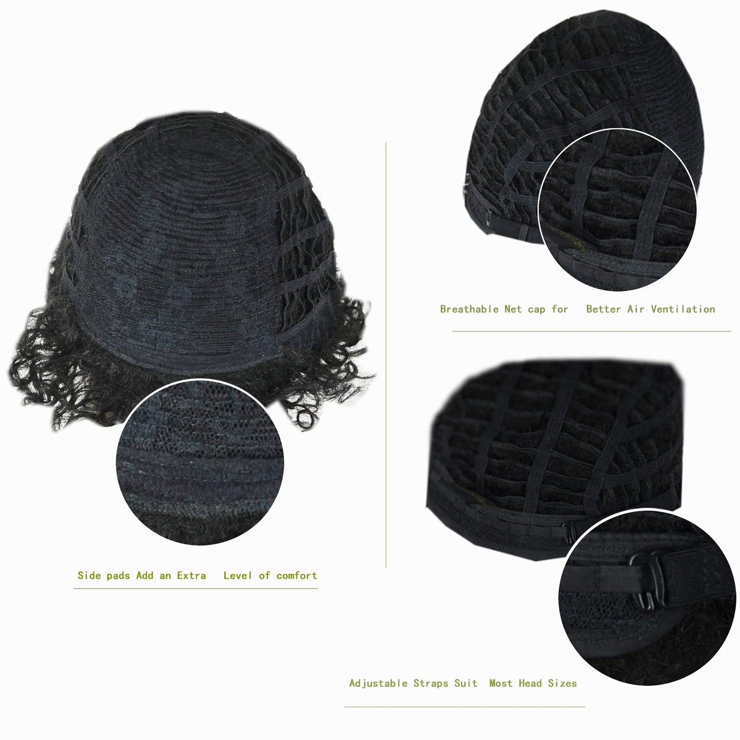 Short Human Hair Wig for Women of Color - Black to Ombre Brown Curls with Bangs - Non-Slip & Easy to Wear