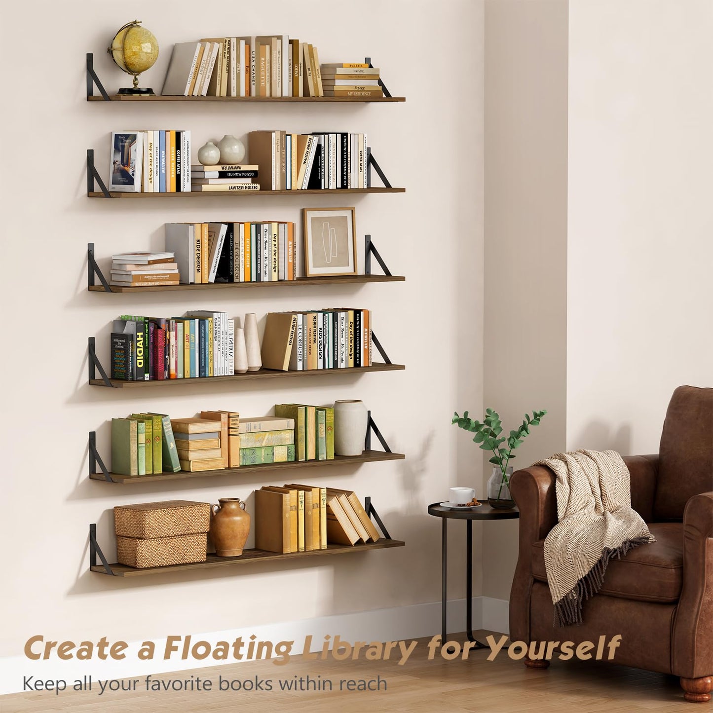 Forbena 48 Inch Floating Shelves for Wall Long Set of 3, Large Wooden Wall Bookshelf for Bedroom Books, Rustic Wood Hanging Bookshelves for Living Room Laundry Closet Kitchen Storage (Dark Brown)
