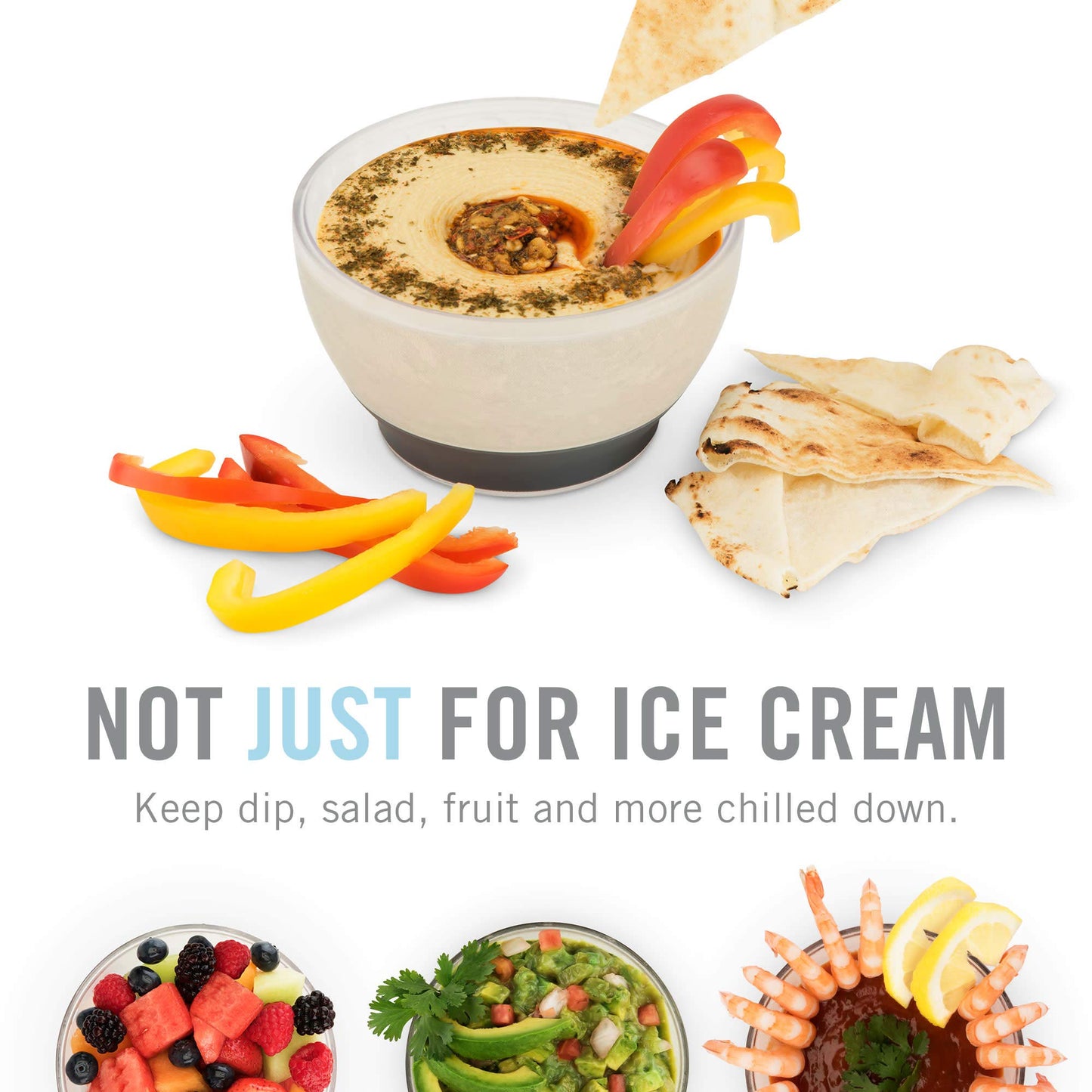 Host Freeze Ice Cream Bowls with Comfort Silicone Grip, Double Walled Insulated Bowl for Cereal, Fruit, Acai, Desserts, Outdoor Party, Kitchen Accessories, 18 oz Set of 2, Grey