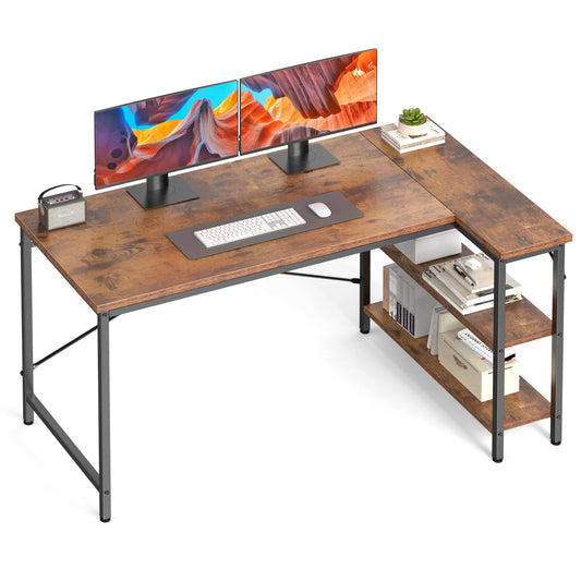 DUMOS L Shaped Desk 39 Inch Computer Corner Gaming Desks for Home Office PC Table with Reversible Storage Shelves for Writing Working Study Bedroom Dorm Rustic Brown
