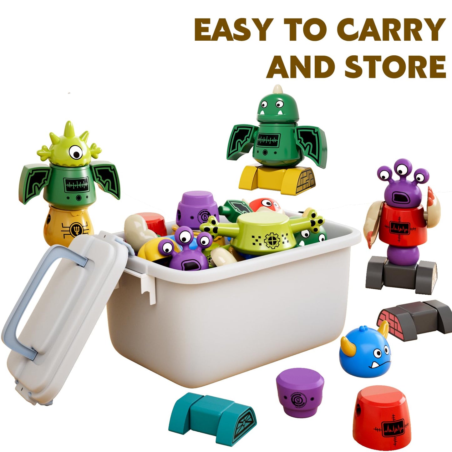 Magnetic Monster Robot Toy for Kids 3-5 Years Old, Magnetic Blocks Stacking Transform Toys for Kids with Storage Box, Set for Kids Age 3 4 5 6 7 Years Old Boys, Christmas & Birthday Gift