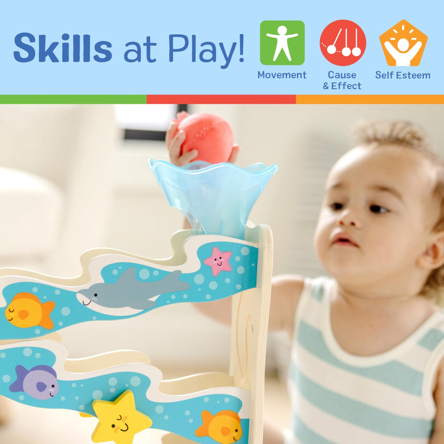 Melissa & Doug Rollables Wooden Ocean Slide Infant and Toddler Toy (5 Pieces) - FSC CertifiedOcean Themed Toys for Toddlers, Early Learning Toys for Infants and Toddlers Ages 1+