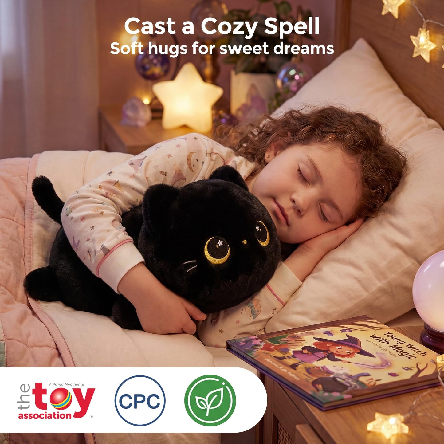 Cute Black Cat Plush Pillow, Kawaii Plushies Black Cat Stuffed Animals, Squishy Plushies, Cuddle Plush Pillow for Kids & Girls (20 Inch)