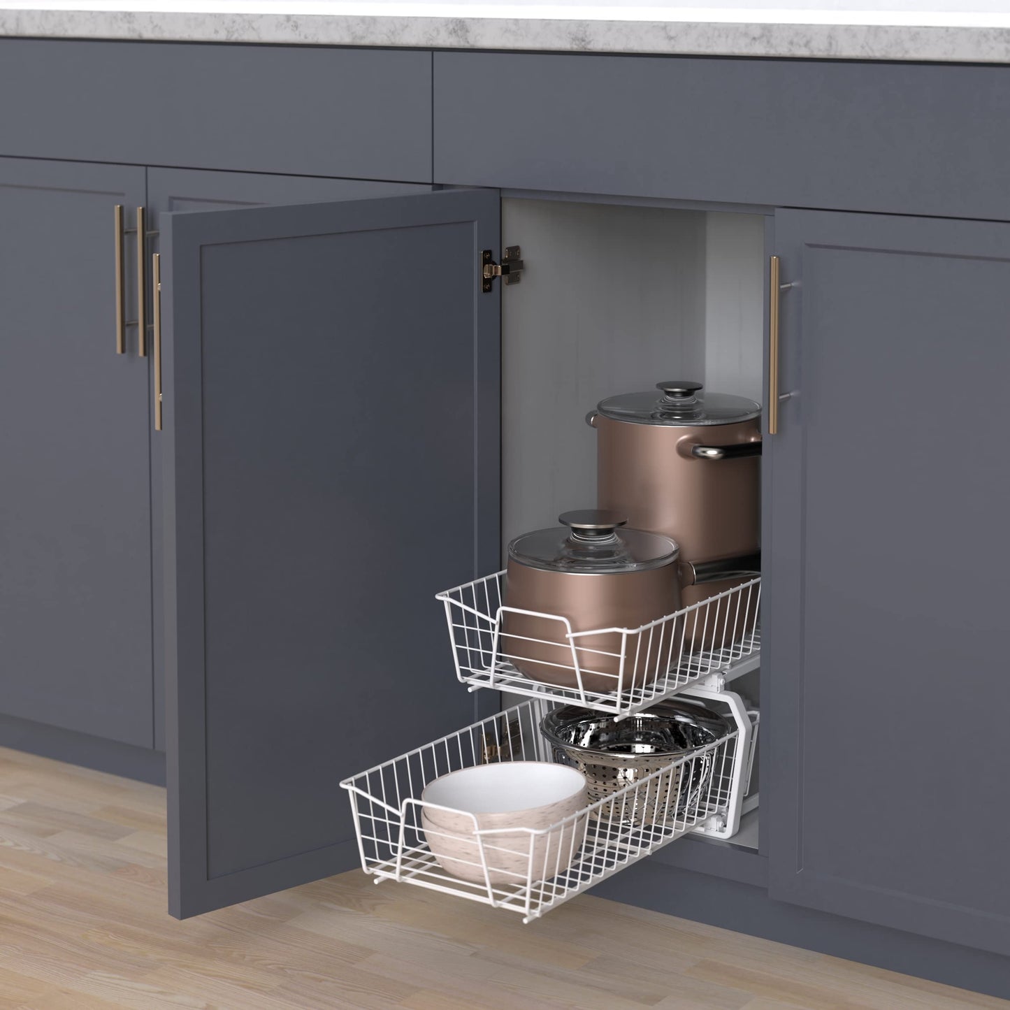 ClosetMaid 11 in. Pull Out Cabinet Organizer, 2 Tier, Heavy Duty, Slide Out Pantry Shelves Drawers for Kitchen, Bathroom, White