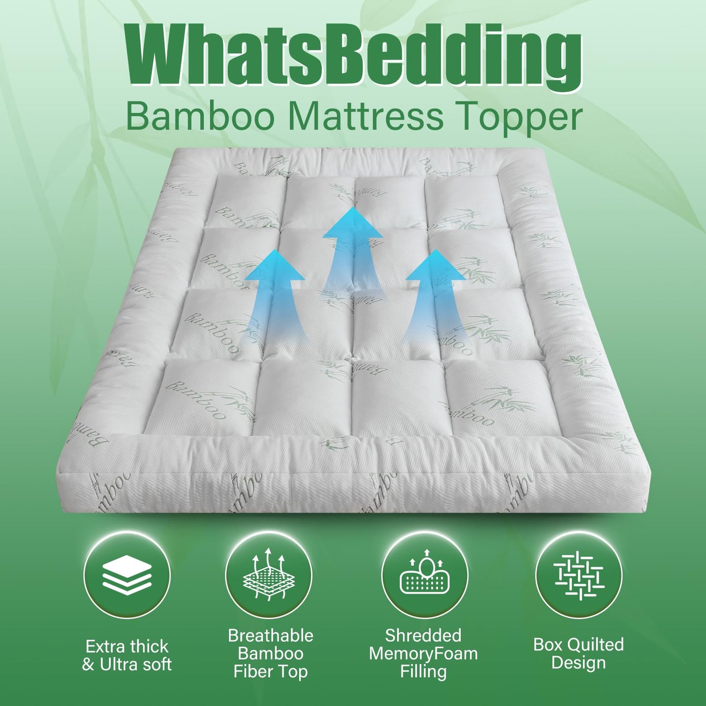 WhatsBedding 5 Inch Memory Foam Mattress Topper Twin Size for Back Pain Relief, with Cooling Breathable Bamboo Viscose Air Layer, Soft Pillow Top Mattress Topper, 75x39x5in
