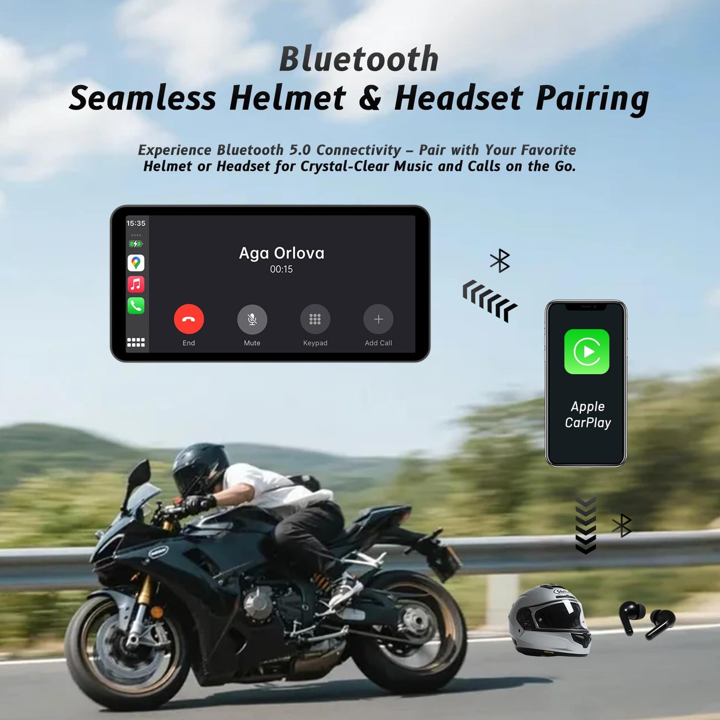 6-Inch Motorcycle Smart Display – Wireless CarPlay & Android Auto | Bluetooth Voice Control | IP67 Waterproof | HD Touchscreen | Easy Install | Fits Most Bikes | OTA Updates