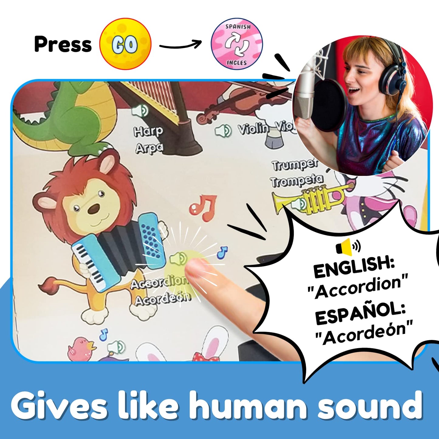 ZEENKIND Spanish & English Talking Learning Book for Kids 2 3 4 5 6 Years Old, 420 Words Toddler Educational Toys to Learn Spanish Interactive Audio Sound Books Bilingual Musical Toy Juegos para Niños
