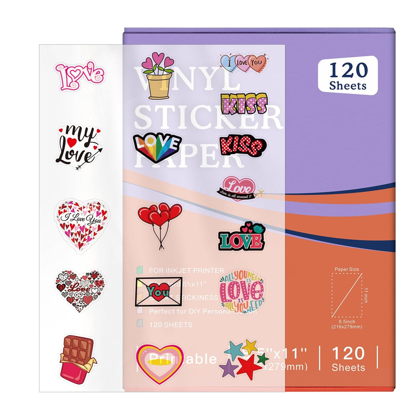 Aevdor 120 Sheets Premium Printable Clear Vinyl Sticker Paper for Inkjet Printer, 8.5x11" Transparently Vinyl Sticker Paper Waterproof, Dries Quickly, Vivid Colors, Great for Cutting Machines