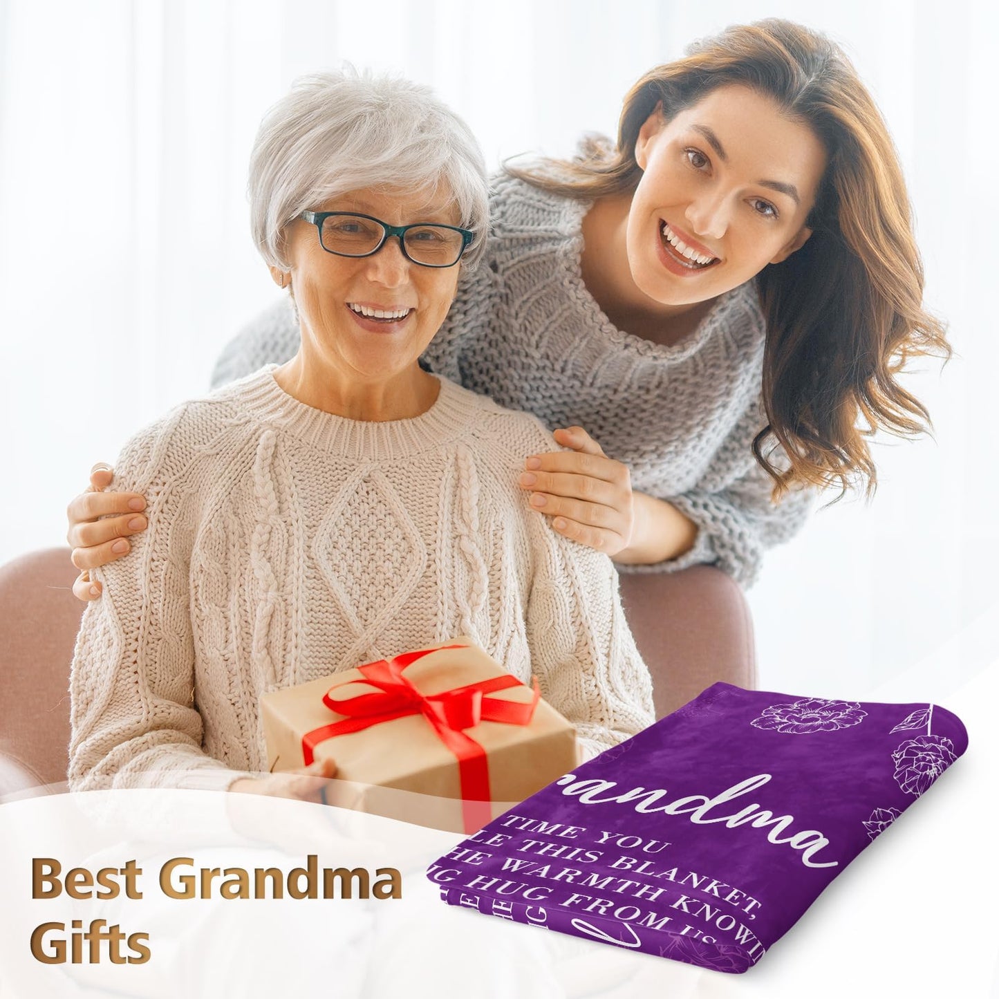 Grandma Gifts, Birthday Gifts for Grandma from Grandkids, to My Grandmother Soft Throw Blanket for Christmas Mothers Day 60" x 80", Purple