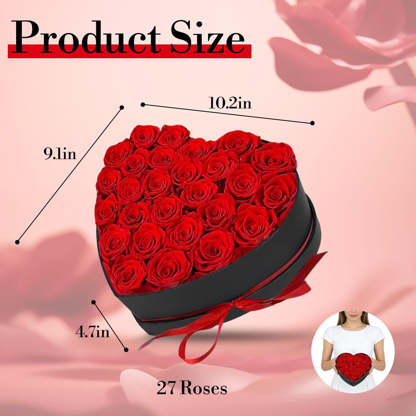 Qutawua Preserved Roses Heart Shape Box Valentines Day Gifts for Her Mothers Day Forever Flowers (Red, 27 Roses)