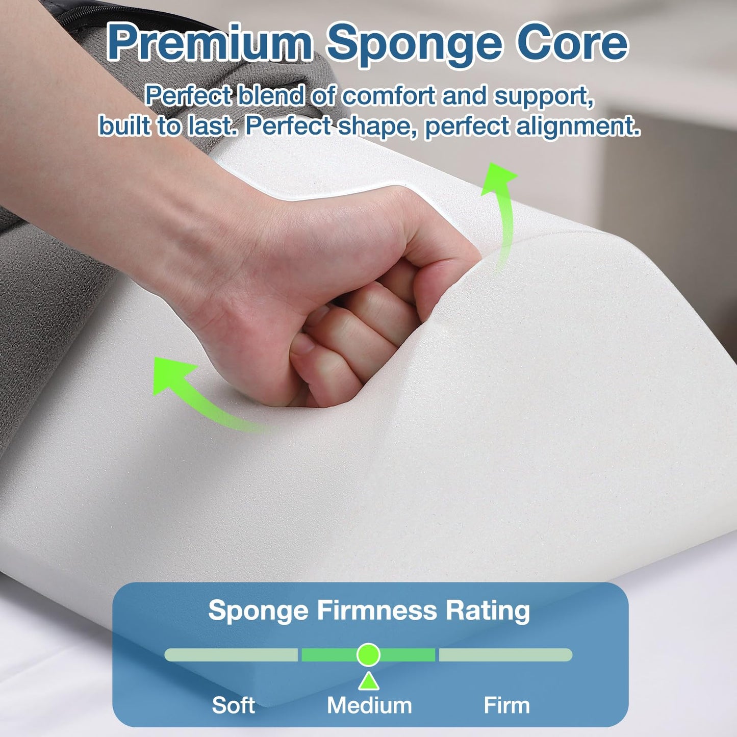 Knee Wedge Pillow for Legs, 20 x 12 x 7 inch Under Knee Elevated Pillow for Sleeping on Back Triangle Pillow for Legs with Strap Handle, Under Ankles Pain Relief Leg Pillow Bolster for Massage Table