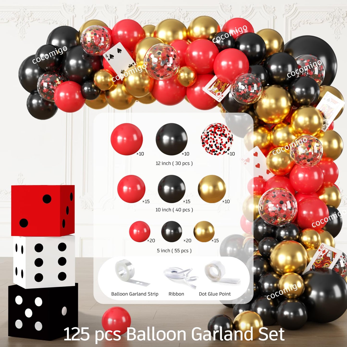 337Pcs Vegas Themed Party Decorations Serves 25, Casino Theme Party Supplies with Banner, Dice Boxes, Cupcake Stand, Photo Booth Props and Balloons for Poker Party Decorations and Game Night