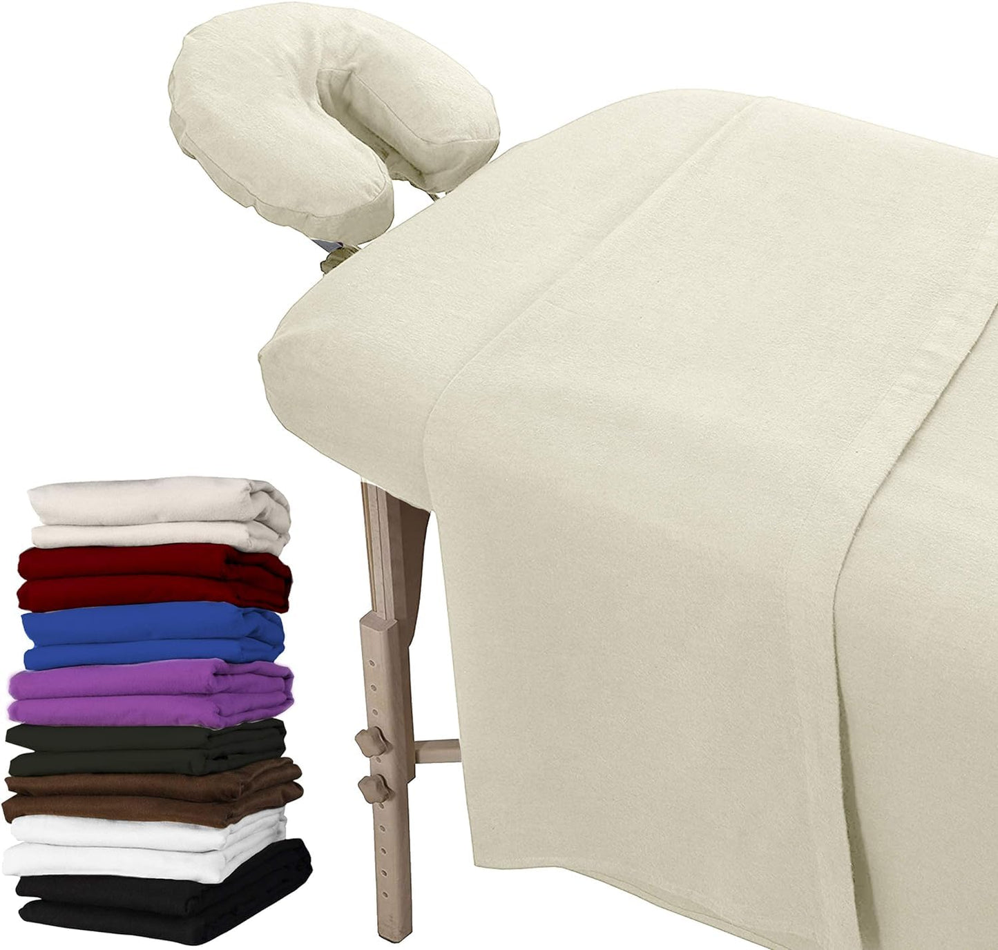 LONDON LINENS Pack of 2 Extra Thick 3 Piece Massage Table Sheets Set - 100% Natural Cotton Flannel - Includes Massage Table Cover, Massage Fitted Sheet, and Massage Face Rest Cover (Natural)