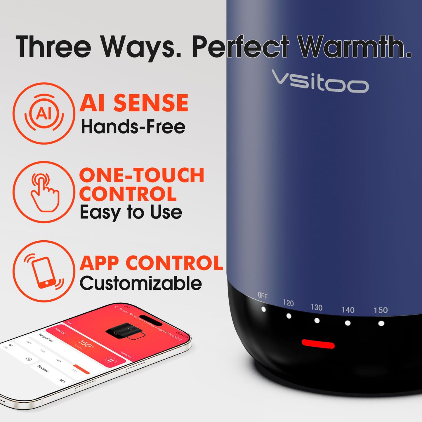 VSITOO S3 Pro 16oz Smart Self Heating Coffee Mug, Heated Coffee Mug with AI Auto-Sensing Temperature Control, 120-150℉ Rechargeable Smart Mug Warmer, IPX7 Waterproof, Gift for Men Women, Blue