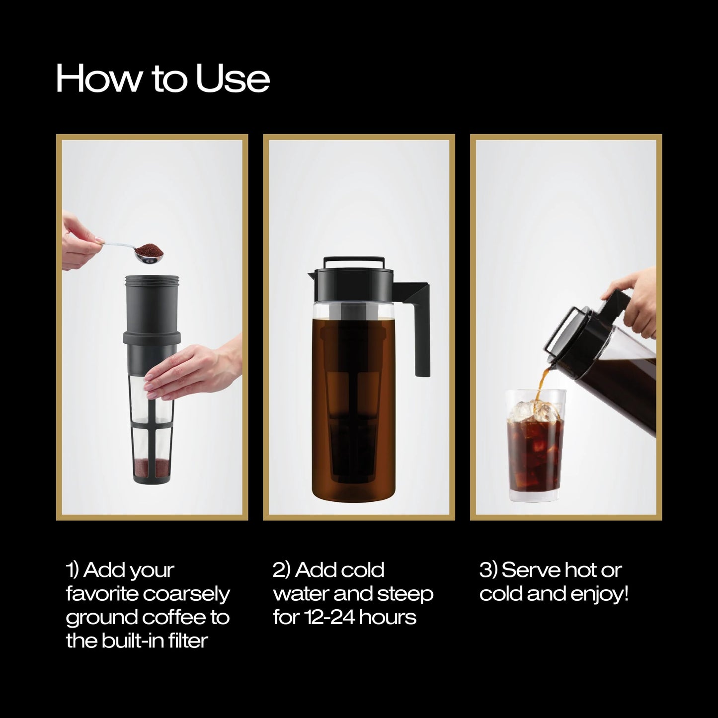 Takeya Glass Cold Brew Coffee Maker for Iced Coffee, Airtight Pitcher, Premium Quality, 2 Quart, Black Lid and Handle