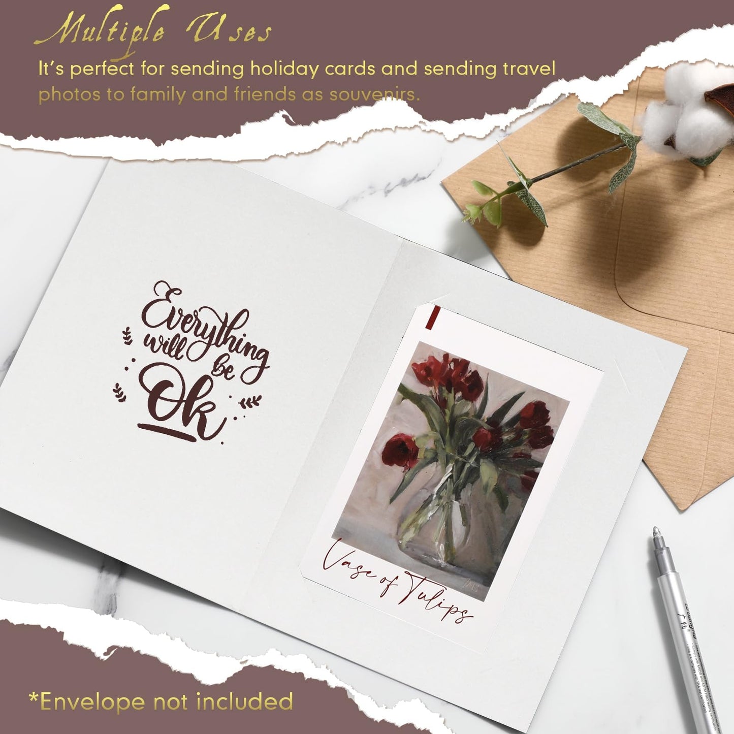 Fainne 200 Pcs Photo Folders for 4x6 or 5x7 Pictures Photo Frame Note Cards Paper Greetings Cardboard Picture Frame Inserts Cards Picture Insert Notecard for Portraits