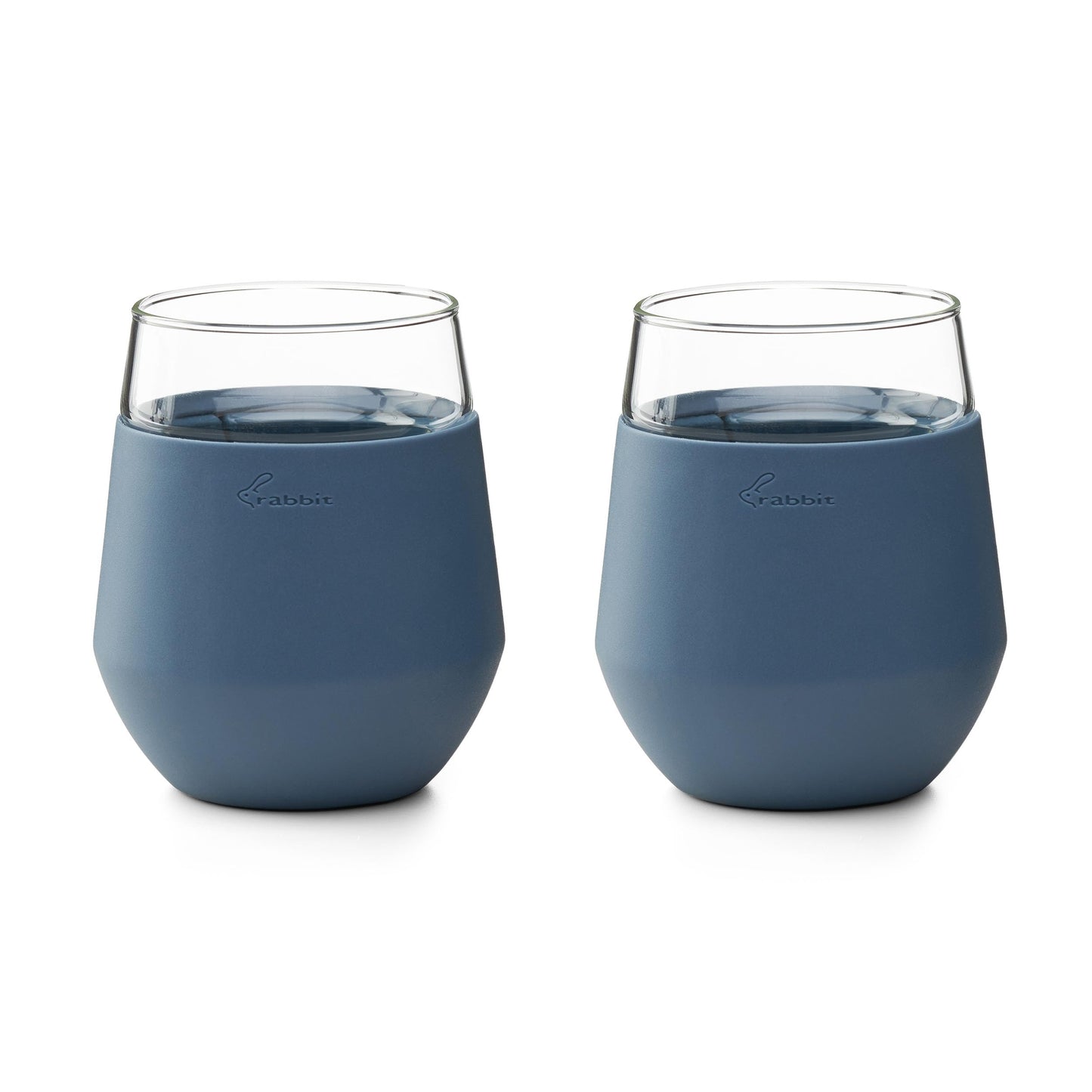 Rabbit Freezable Wine Glass Set of 2 - Insulated Stemless Cooling Glasses with Freezer Gel Packs and Silicone Sleeves, Keeps White Wine & Rosé Cold for Hours, Blue Gift Set