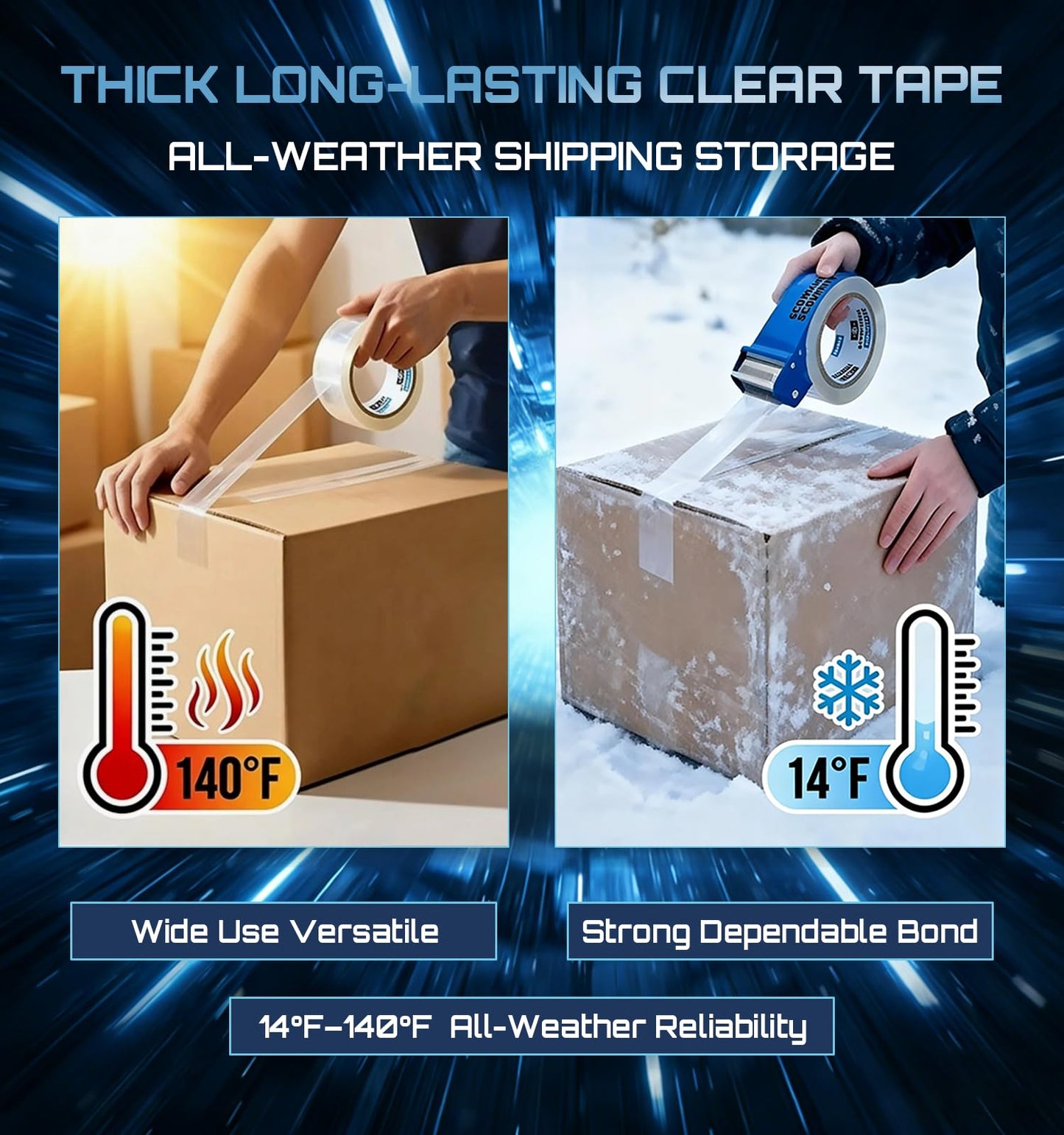 Scowyking Heavy Duty Packing Tape Refills 36 Pack, 2.7 Mil Clear Packaging Tape, 1.88" × 68 Yards, Compatible with Standard Tape Dispenser, No Residue Quiet Unwind for Moving Shipping Sealing Boxes