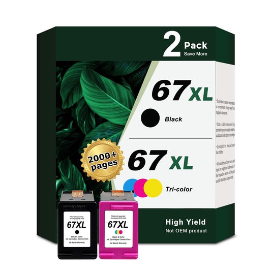 67XL Ink Cartridges Black/Color Combo Pack Replacement for HP Ink 67 6055 XL hp67xl hp67 Black Color Combo for 2700 2700e 2752 2742e 2755 2755e 4100 4152e 4155 6000 6055e 6400 6458 6452 6455e Printer