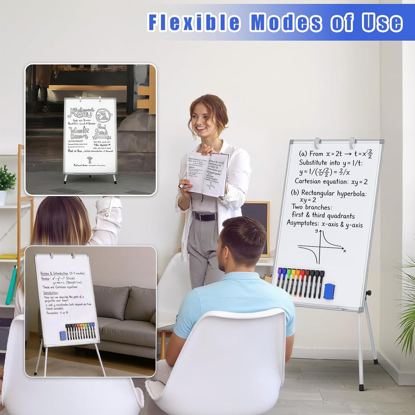 JOYUMY Dry Erase White Board with Stand 36x24 Magnetic Portable Easel with Height Adjustable Tripod, 3' x 2' Flipchart Easel Stand up with Markers, Eraser & Magnets for School Office Classroom Home