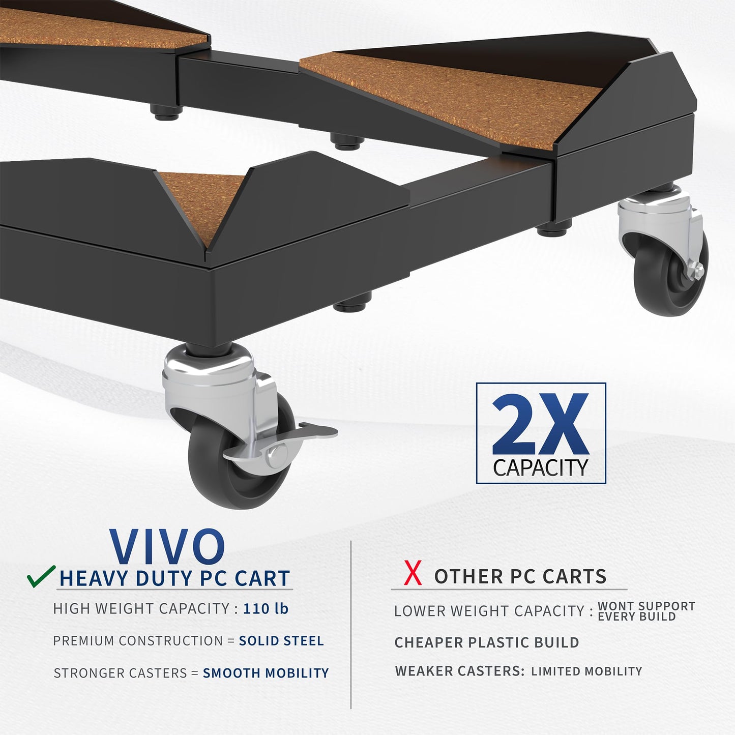 VIVO Premium Large Steel PC Cart, Rolling CPU Trolley, Adjustable Mobile Computer Stand Holder with Locking Wheels, Fits Most Gaming PCs up to 25 x 12 inches, Under Desk, Black, CART-PC03D