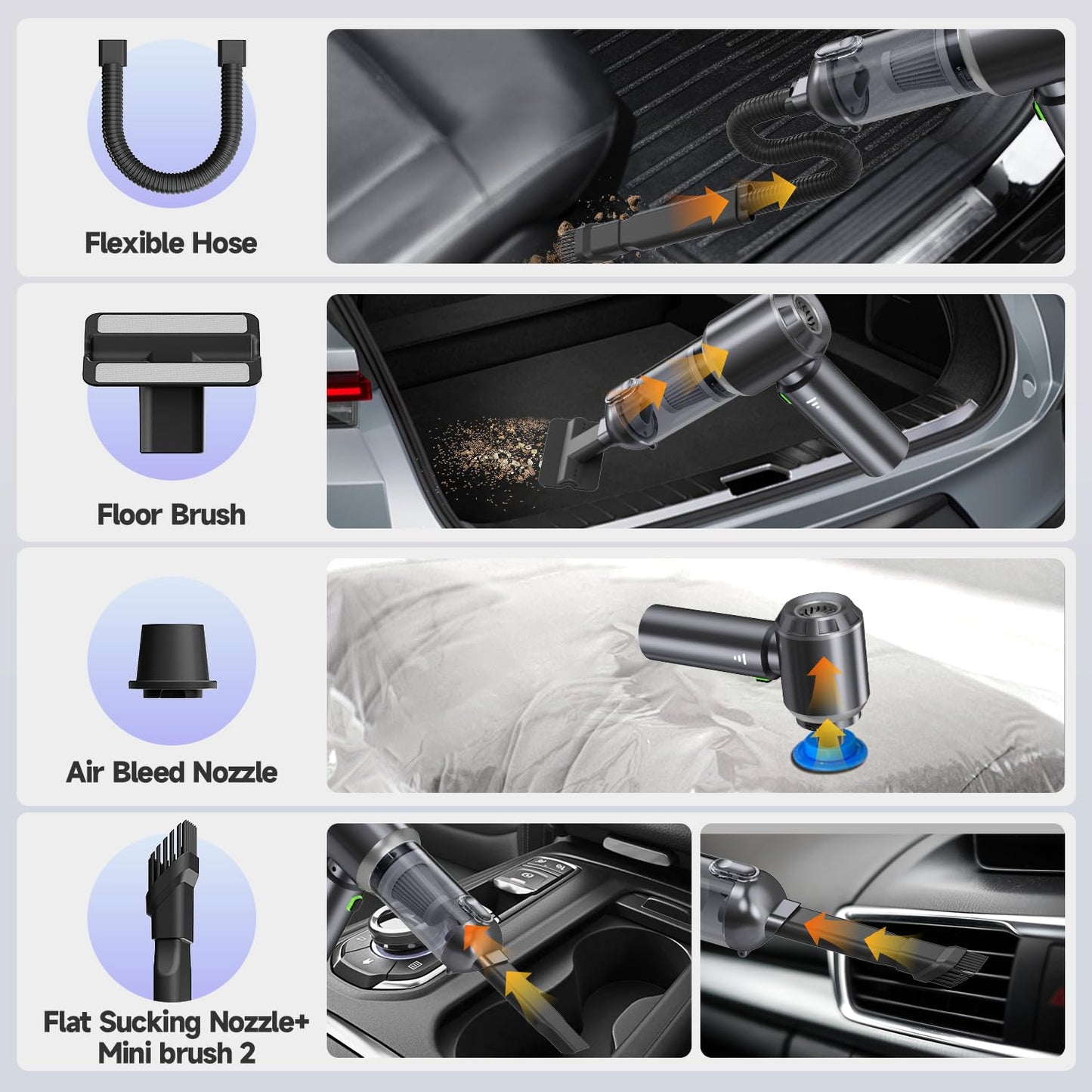 Ytnewin Car Vacuum Portable Cordless, Small Handheld Vacuum Cleaner with 24000PA High Power Suction, Mini Vacuum Cordless Rechargeable with One-Touch Empty, 10-in-1 Hand Vac for Car Home Office Dust