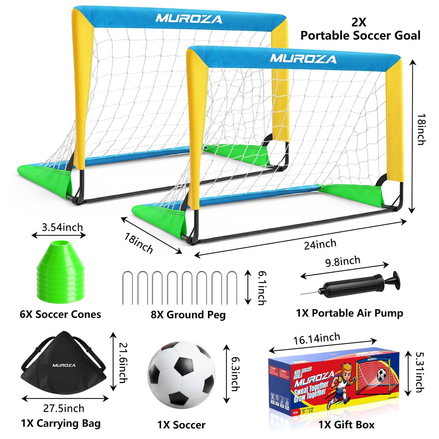 Kids Soccer Goal, Soccer Goals for Backyard Set, 2 Pack of 2x1.5ft Portable Pop Up Soccer Net Set with Ball, Cones, Complete Training Equipment for Youth Ages 3-8