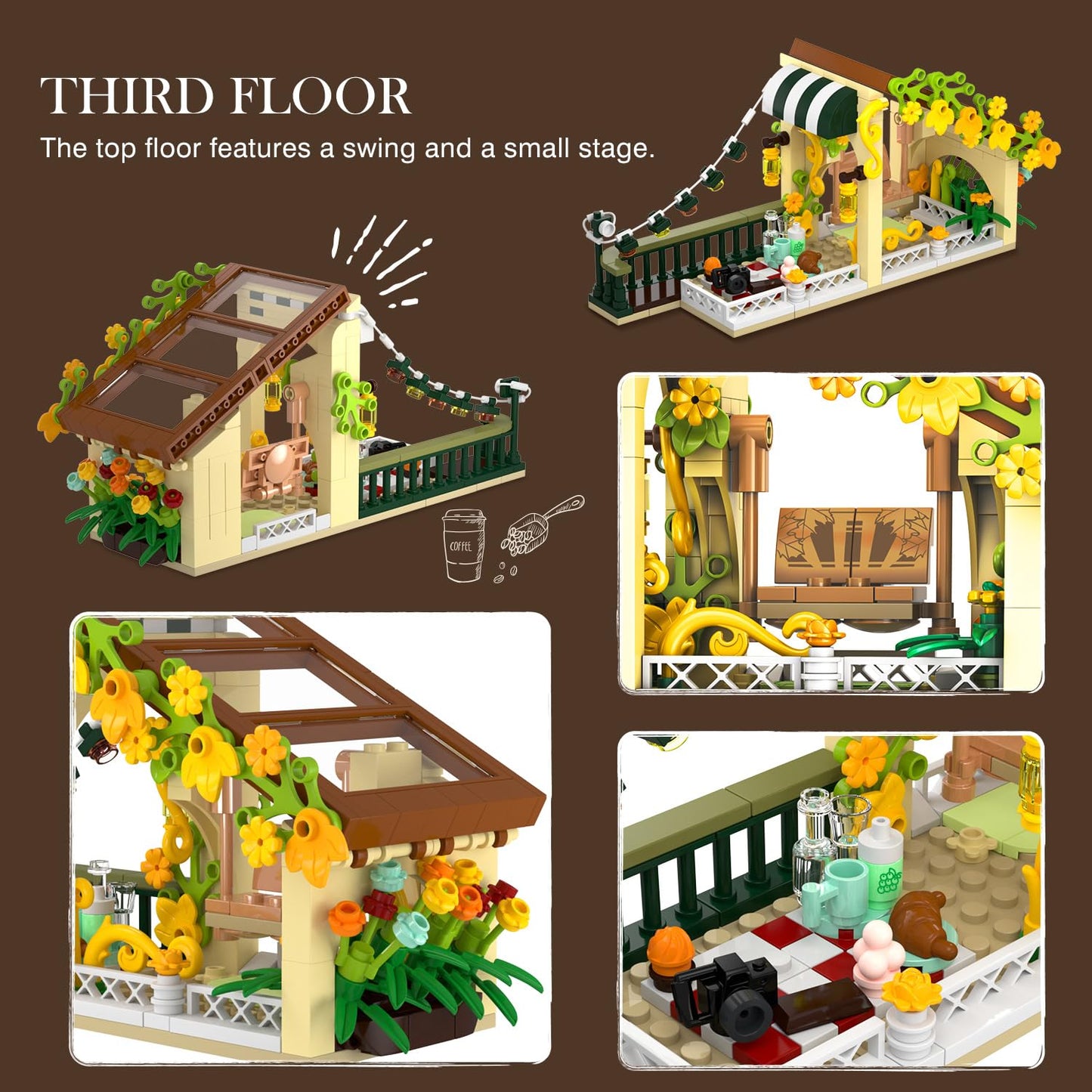 INSOON City Coffee House Building Set with Light, 1173 PCS Cafe Shop Building Block Toy with Ordering Counter Baking Room, Architecture Construction Model for Adults Teens Kids Boys Girls Ages 6-12+