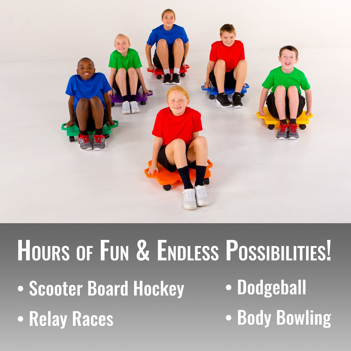 Cosom Scooter Board, 16 Inch Children's Sit & Scoot Board with 2 Inch Non-Marring Nylon Casters & Safety Guards for Physical Education Class, Sliding Boards with Safety Handles, Blue