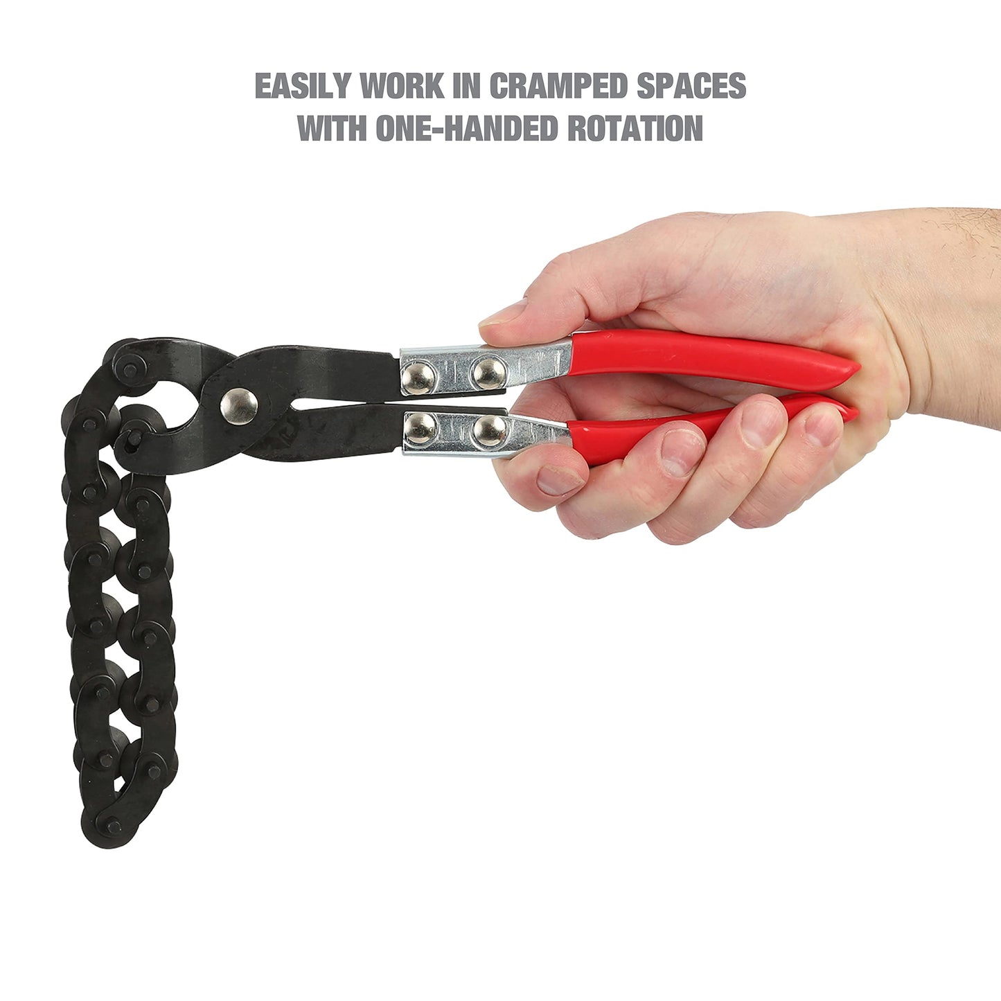 OEMTOOLS 27045 Exhaust Cutter, Cuts 3/4" to 3-1/4" Pipe, Durable Chain Cutter Tool, Easy One-Handed Rotation, Compact Pipe Cutter Chain for Tight Spaces
