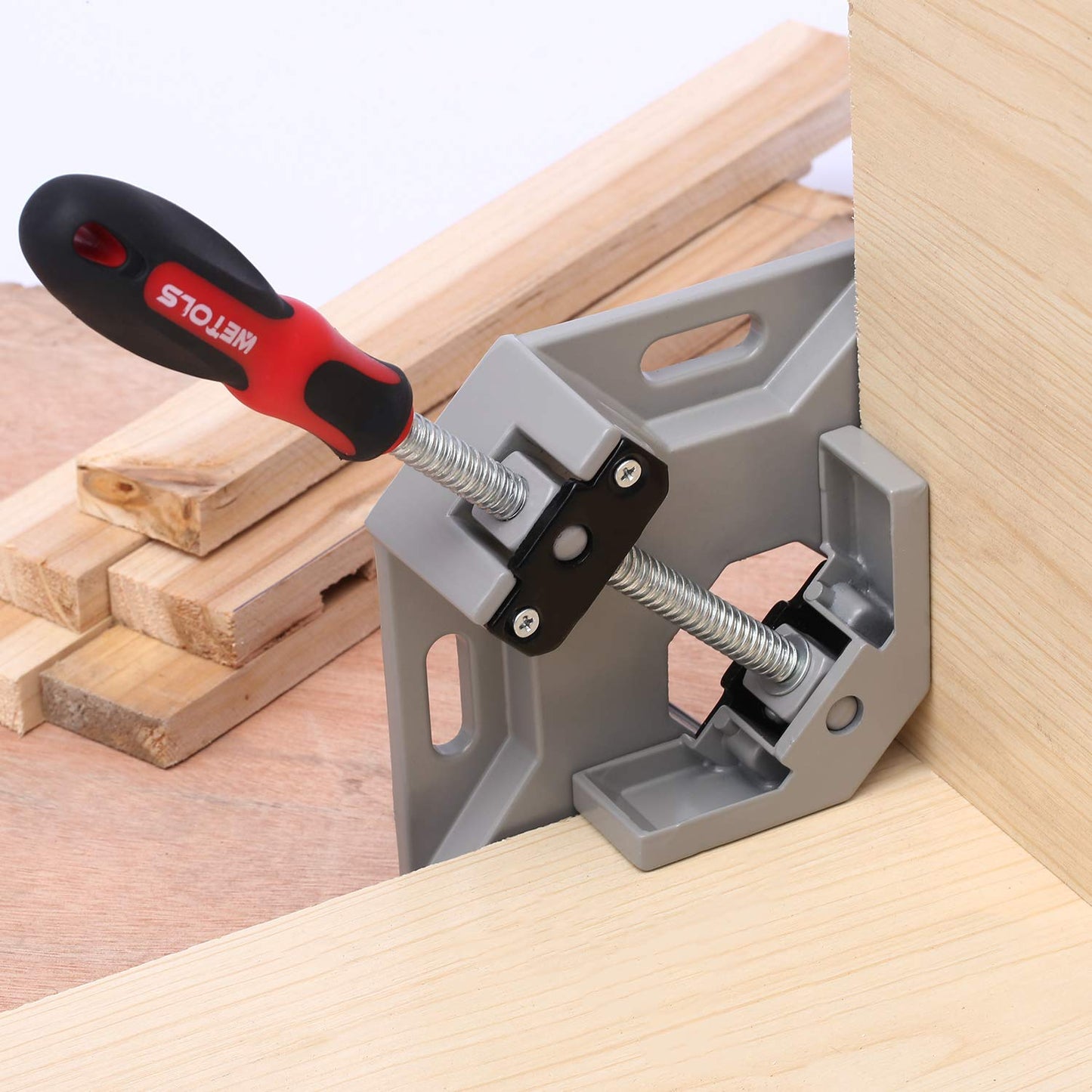 WETOLS Corner Clamp 4pcs - 90 Degree Right Angle Clamp - Single Handle Corner Clamp with Adjustable Swing Jaw Aluminum Alloy, Photo Framing, Tools for Men Gifts- WE709