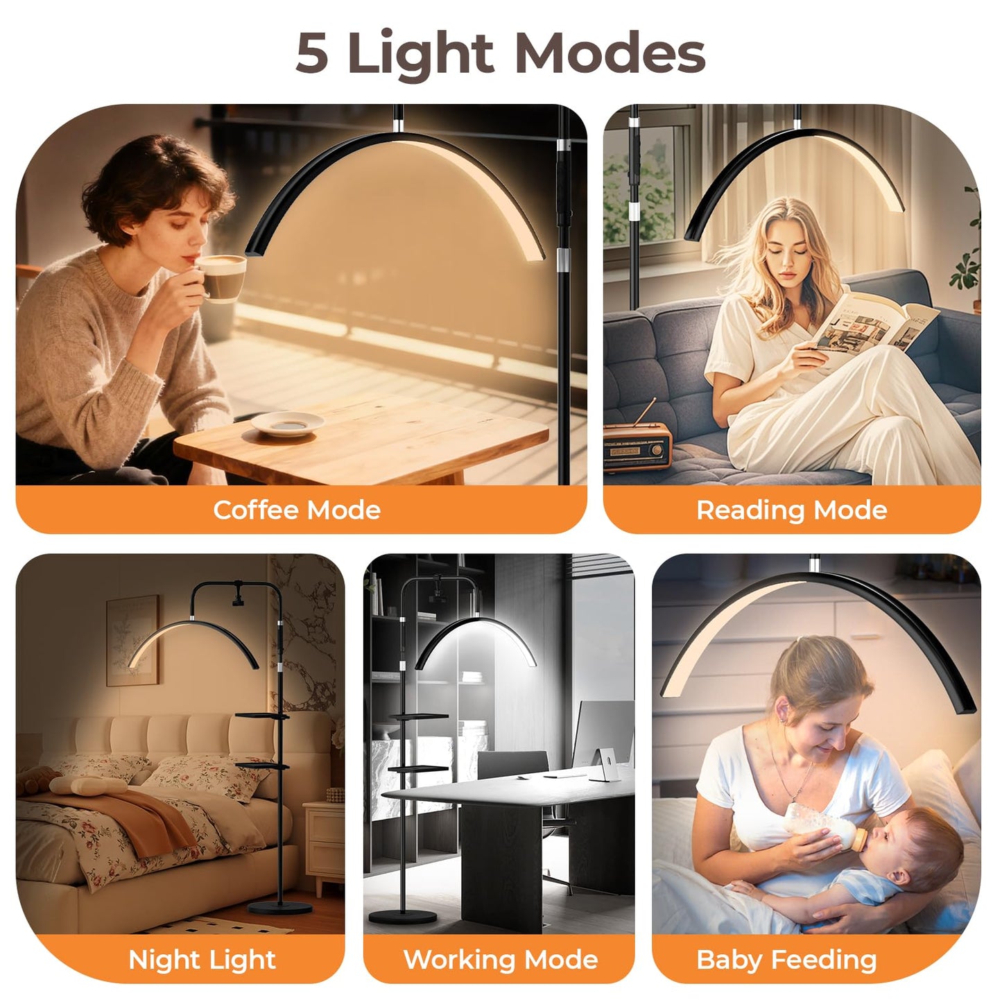 young master Half Moon Lash Light, 24W 1500LM Dimmable LED Floor Lamp with Adjustable Height for Lash Techs, Tattoo & Nail Artists, 4 Color Modes, Phone Holder & 2 Trays