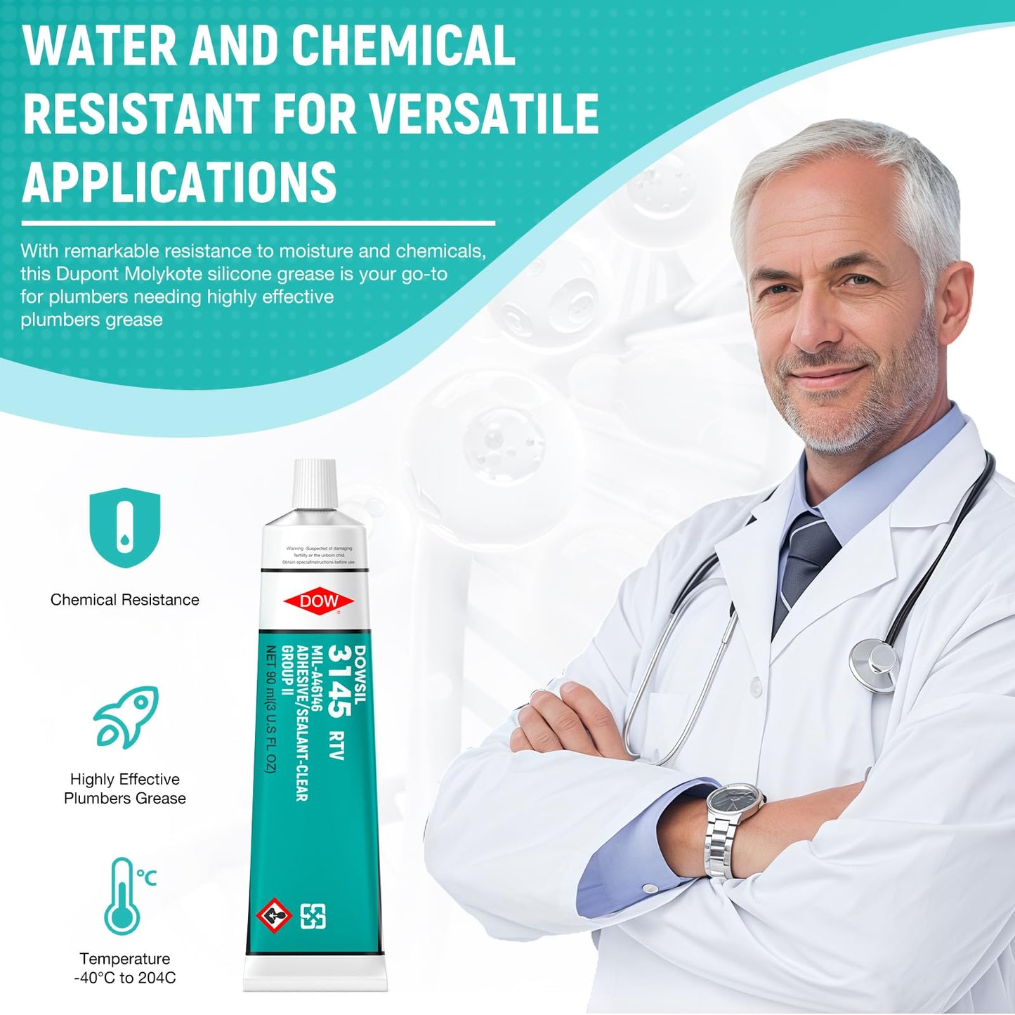 3145 RTV 90ml 3oz Clear Adhesive Sealant Mil-A-46146 Electrical Battery Board Housing Moisture Sealing Non Flow Primerless Adhesion High Strength Group II/III (3145 Clear 90ml)