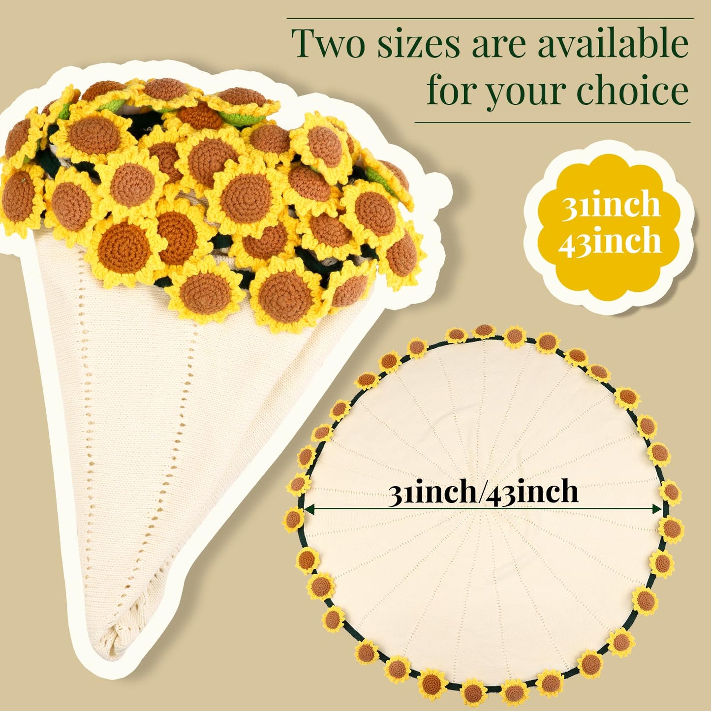 cagulax Birthday Gifts for Women Sunflower, Get Well Mothers Day Birthday Gifts for Best Friend, Mom, Sister, Grandma, Teacher, Cozy Throw & Decor Sunflower Crochet Flowers Bouquet Blanket 43 Inches
