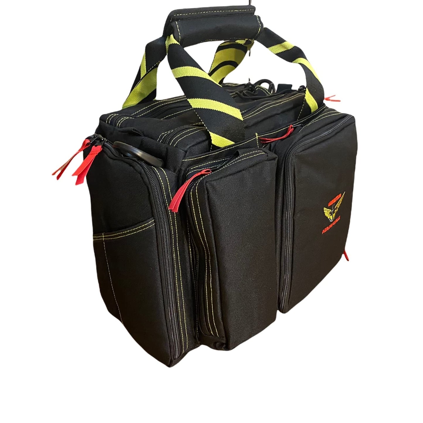 F-22 Aeronavale Aerovolution Pilot Flight Bag, Multiple Pouches, Waterproof Nylon, Shooting Bag, Integrated Glasses Case, Top Gun Bag Black/Yellow/Red, Black, Yellow and Red, Modern