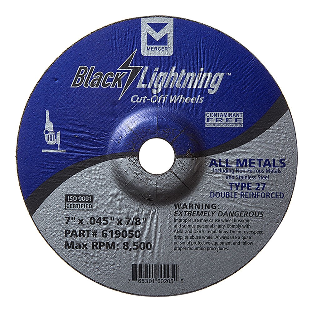Mercer Industries 619050 Type 27 Depressed Center Double Reinforced Cut-Off Wheel, All Metals Cutting, including SS, 25 Pack, 7" x .045" x 7/8"