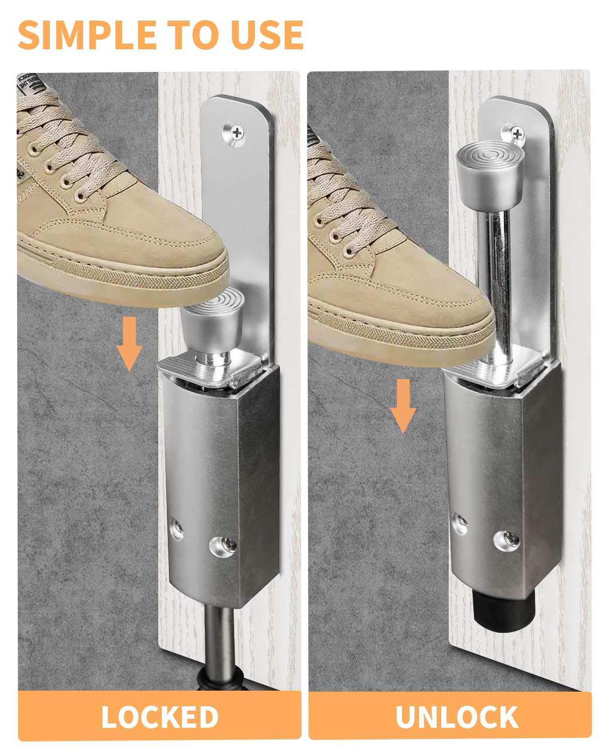 Door Stop - Heavy Duty Spring Loaded Step Down Push On Door Holder/Stopper - Foot Operated Door Holder for Outdoor and Commercial Use (2, Silver)