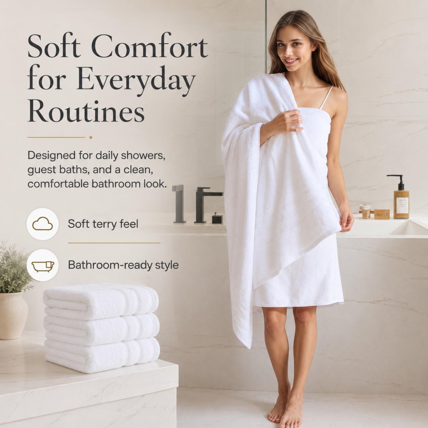 Velqora Bath Towels 4 Pack, Large 30 x 60 Inches, 100% Cotton, Soft & Absorbent Bathroom Towels for Everyday Use, White