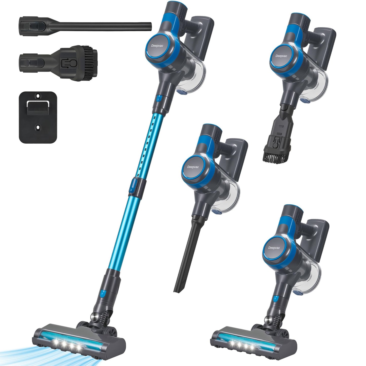 Deepvac 250W 25KPa Suction Cordless Vacuum Cleaner, 6-in-1 Lightweight Stick Vacuum with LED Display, 45 Mins Runtime for Hard Floor, Carpet, Pet Hair, Car Cleaning