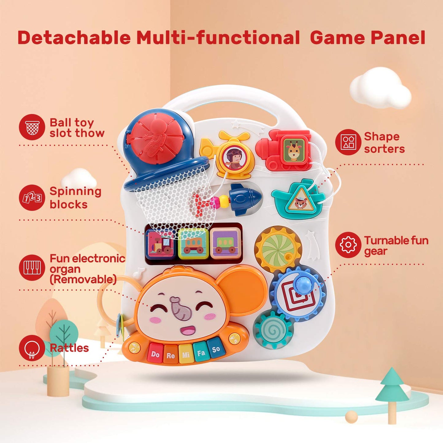 CUTE STONE Sit to Stand Learning Walker, 2 in 1 Baby Walker, Early Educational Child Activity Center, Multifunctional Removable Play Panel, Baby Music Learning Toy Gift for Infant Boys Girls