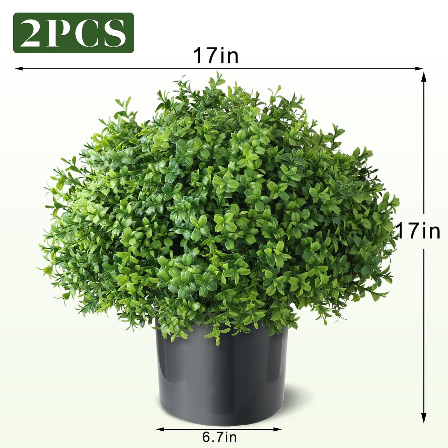 Set of 2 Artificial Boxwood Topiary Ball Trees - UV Resistant Faux Boxwood Potted Plants, Spring Summer Greenery Fake Bushes for Front Door Farmhouse Garden Porch Outdoor Decor