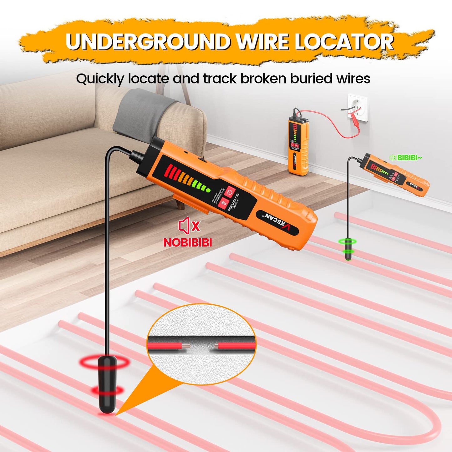 Underground Wire Tracer, VXSCAN F04 Underground Wire Locator with Earphone Cable Tester for Locating Breakage Cables, Irrigation Wires, Pet Fence