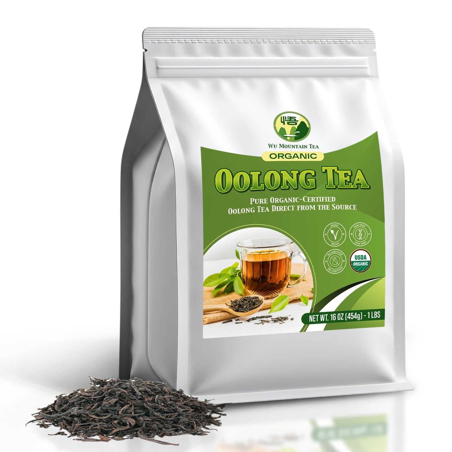 Wu Mountain Tea Organic Oolong Tea – 1 lb Loose Leaf – Premium Whole Black Chinese Tea Leaves – Smooth Aroma, Low Astringency, Naturally Energizing – Perfect for Hot & Iced