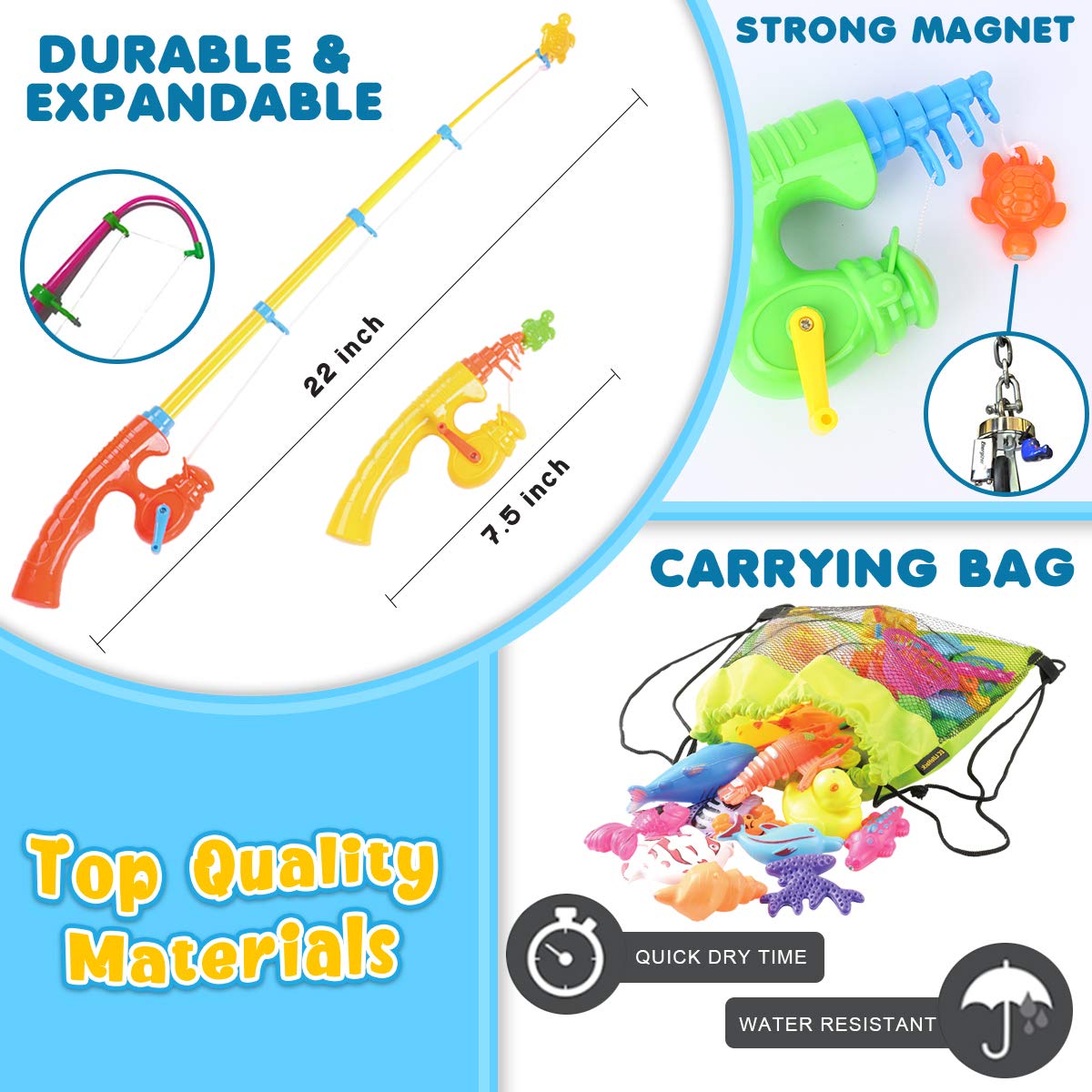 Goody King Fishing Toys for Kids Ages 3+ Pool Fishing Toys Magnetic Games - Bathtub Outdoor Indoor Water Table Fish Kids Toy Pole Rod Net 4 Players Carnival Party Water Table Toy Gift Age 3-5 6 4-8