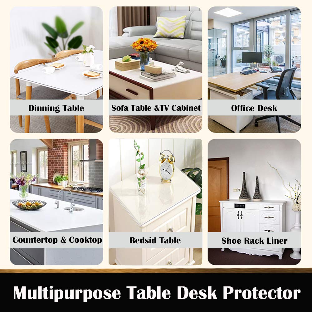 36x72 Inch Multi Size Clear Plastic Dining Table Protector PVC Tablelcloth Desk Pad Mat Wooden Furniture Coffee Glass Table Screen Protection Pad Cover Dressing Kitchen Countertop Topper Waterproof