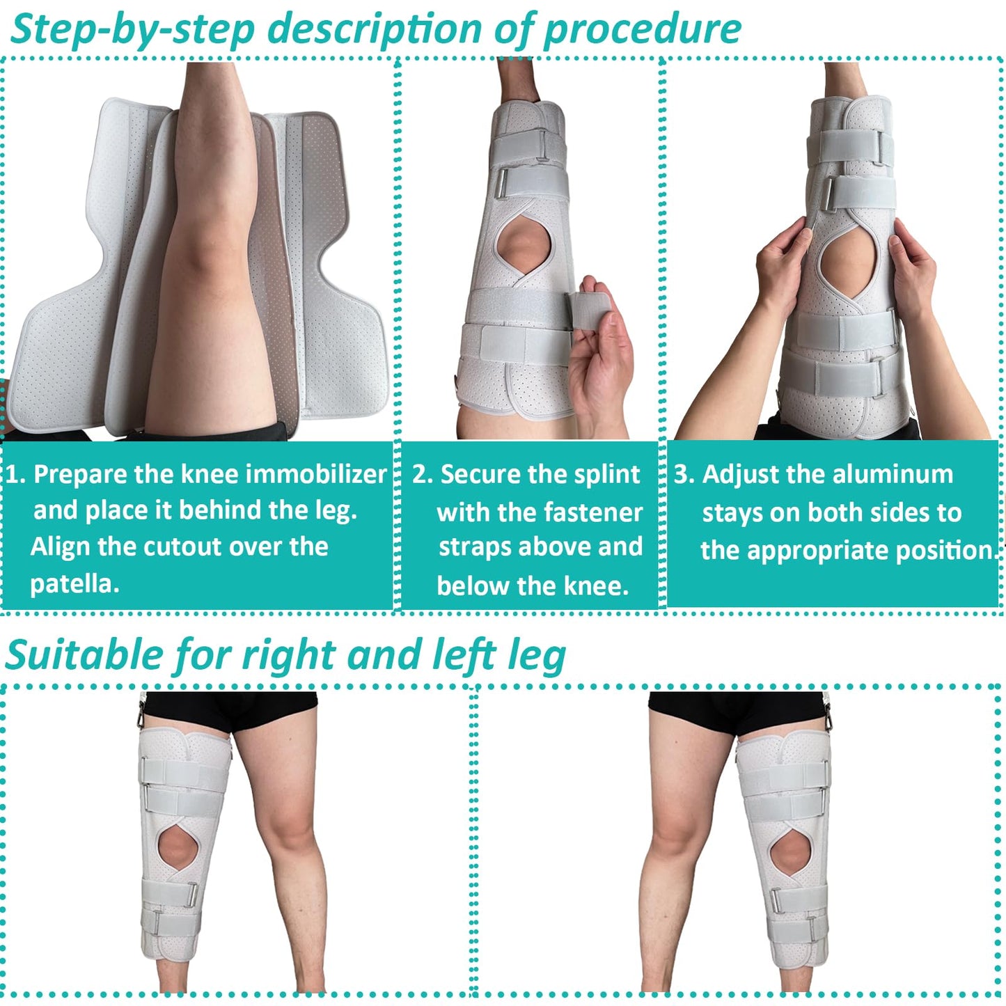 Yarifxy Three-Panel Knee Immobilizer & Knee Stabilizer - Leg Support Splint for Knee Pre-and Postoperative Injuries & Instabilities - Straight Leg Brace with Shoulder Strap to Prevent Sliding (18")