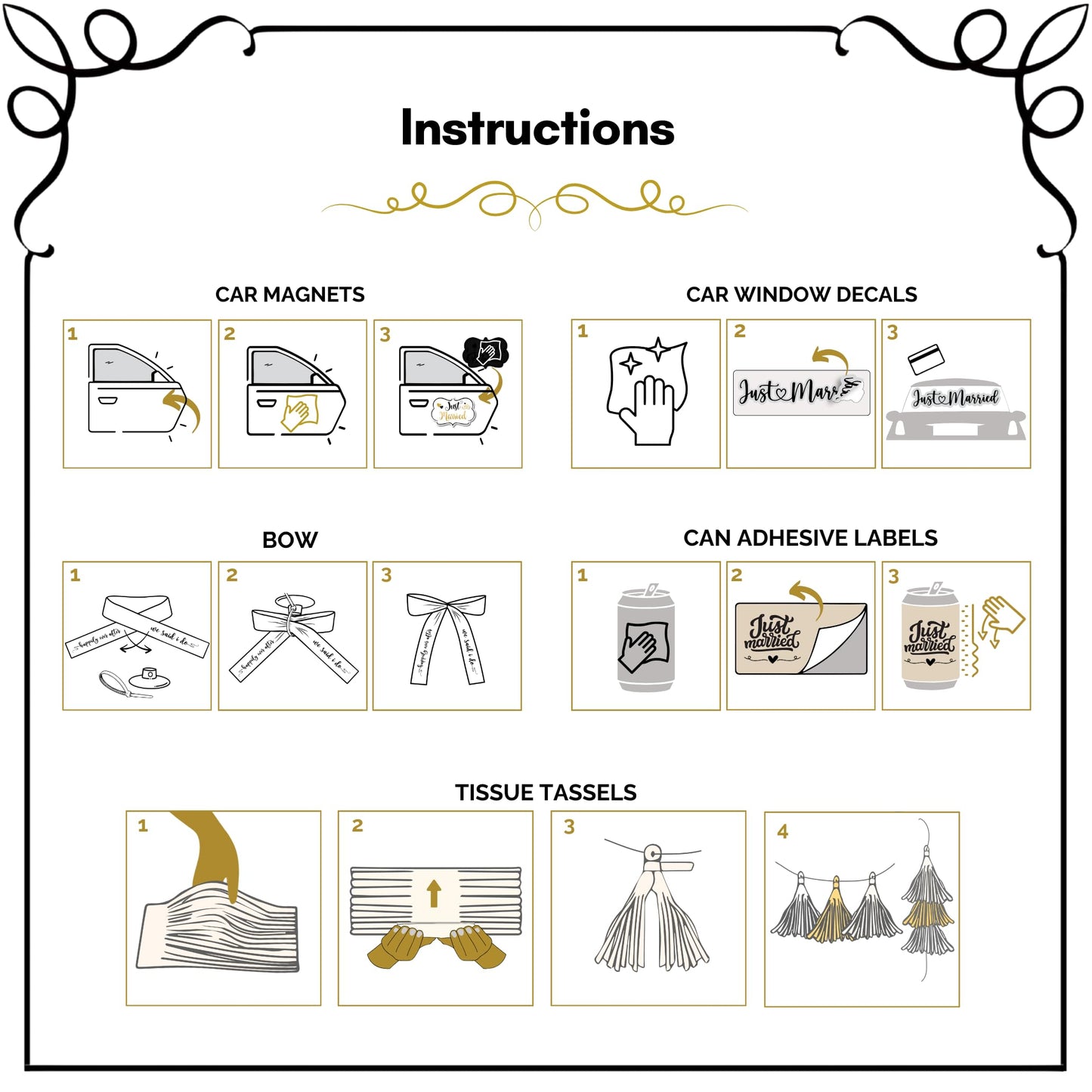 33 Pc Just Married Car Decorations – Wedding Reception & Ceremony Decor – Banners, Stickers & Balloons – Elegant Reusable Wedding Car Kit – Weather-Resistant & Easy to Apply – No Residue